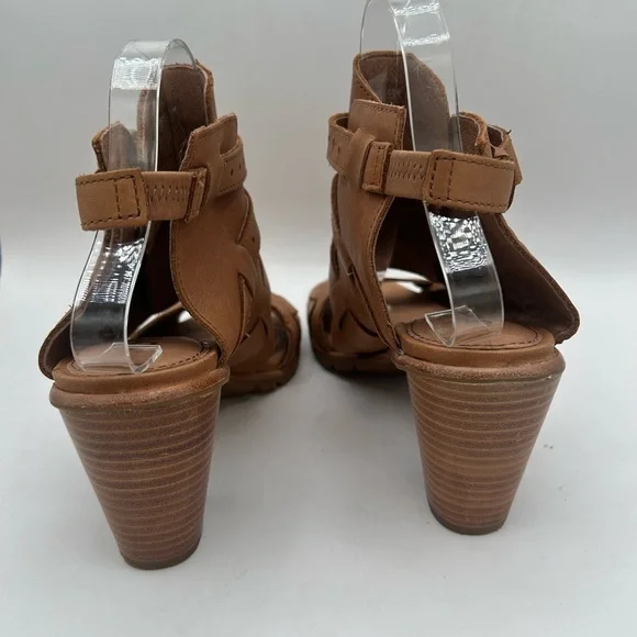 NEW Sorel Nadia Buckle Heel Sandal Camel Brown Leather Boho Chunky Size 8.5 - Picture 11 of 13